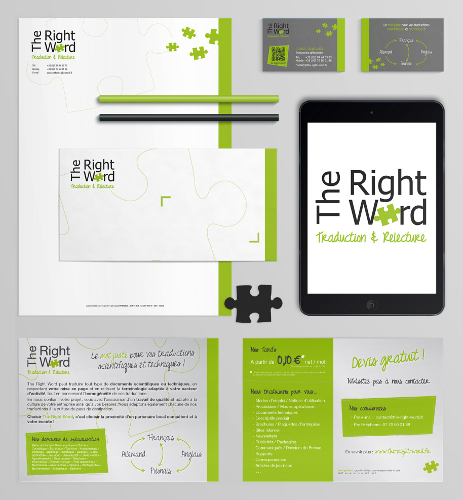 Identité visuelle de l'agende de traduction The Right Word
